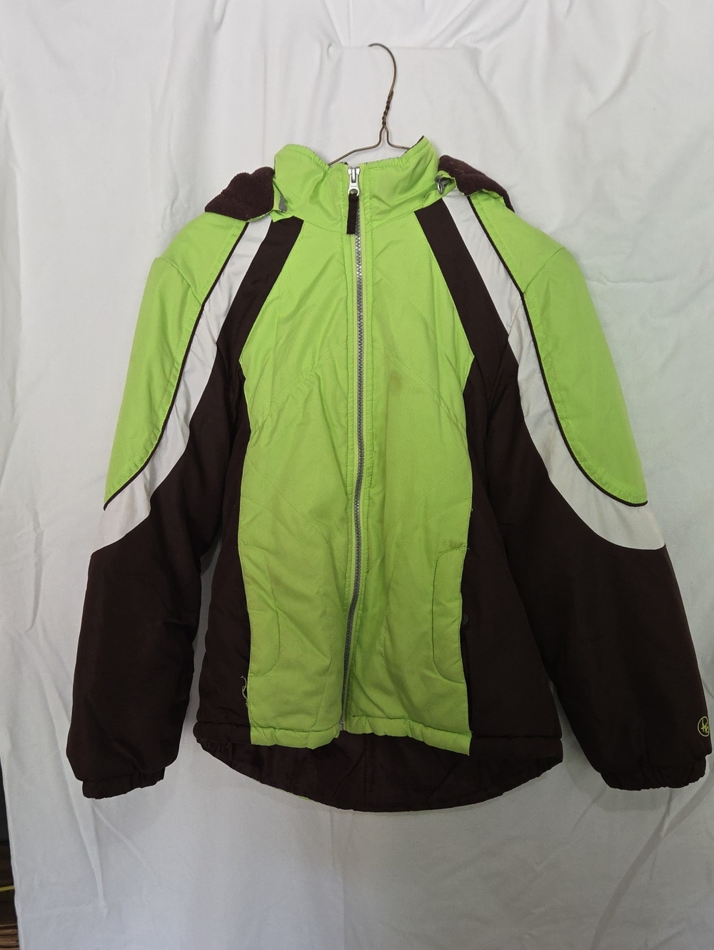 Arizona Jean Company Lime Green and Brown Colorblock Puffer Jacket
